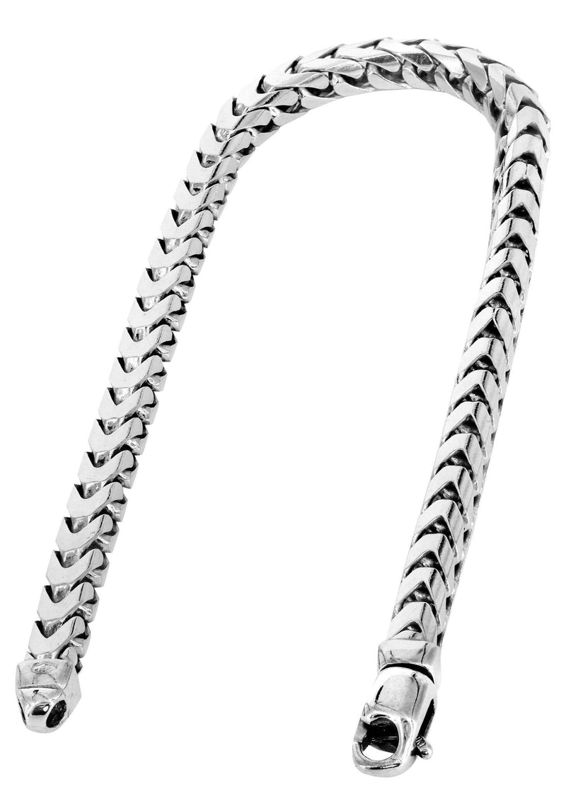 Solid Mens Franco Bracelet 10K White Gold