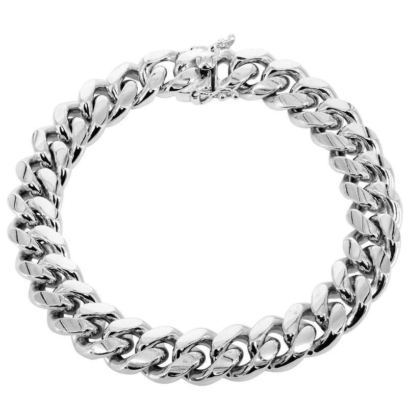 14K White Gold Bracelet Solid Miami Cuban Link