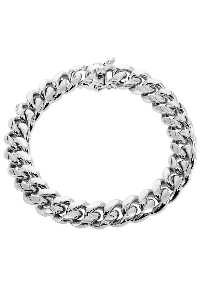 Solid Womens Miami Cuban Link Bracelet 10K White Gold