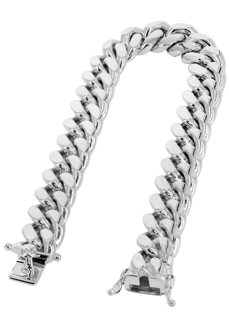 Solid Womens Miami Cuban Link Bracelet 10K White Gold