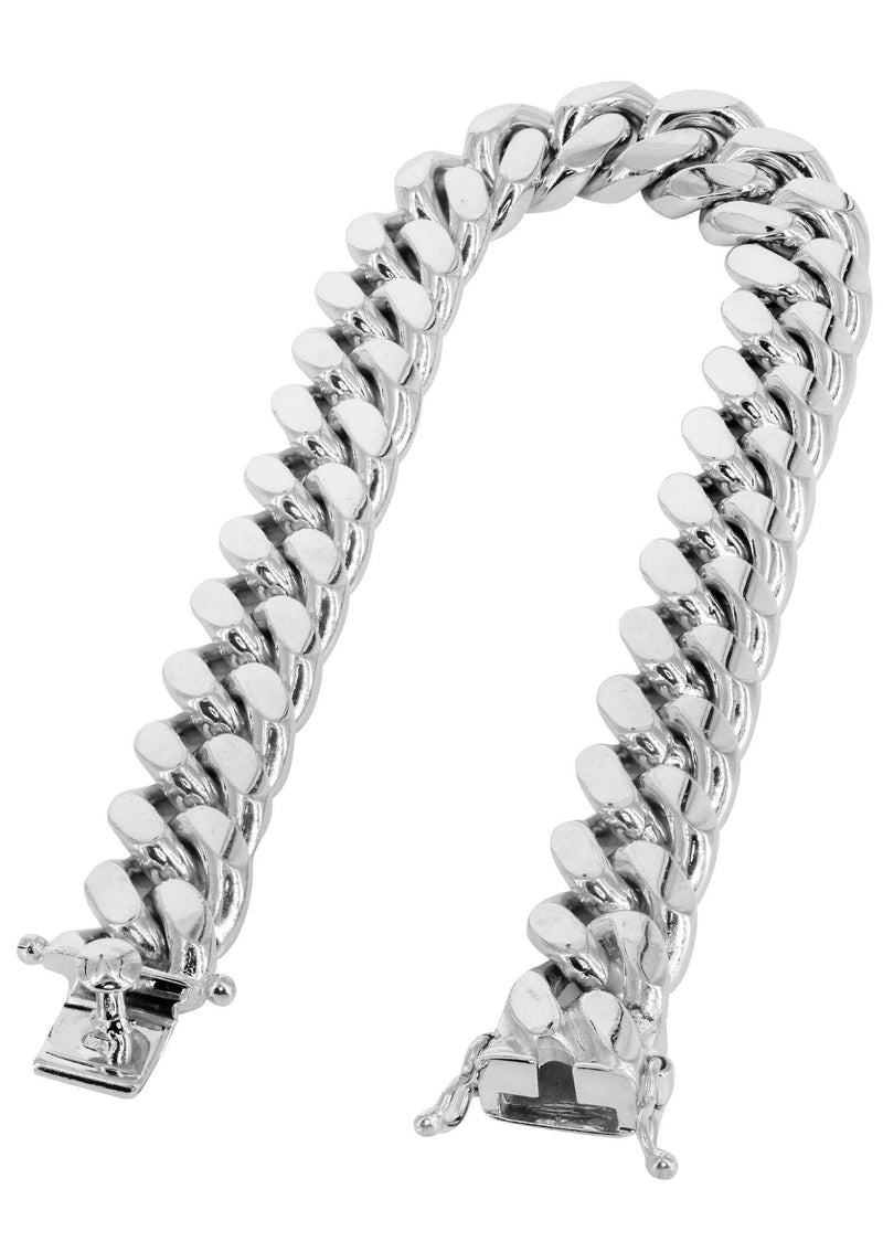 Solid Womens Miami Cuban Link Bracelet 10K/14K White Gold