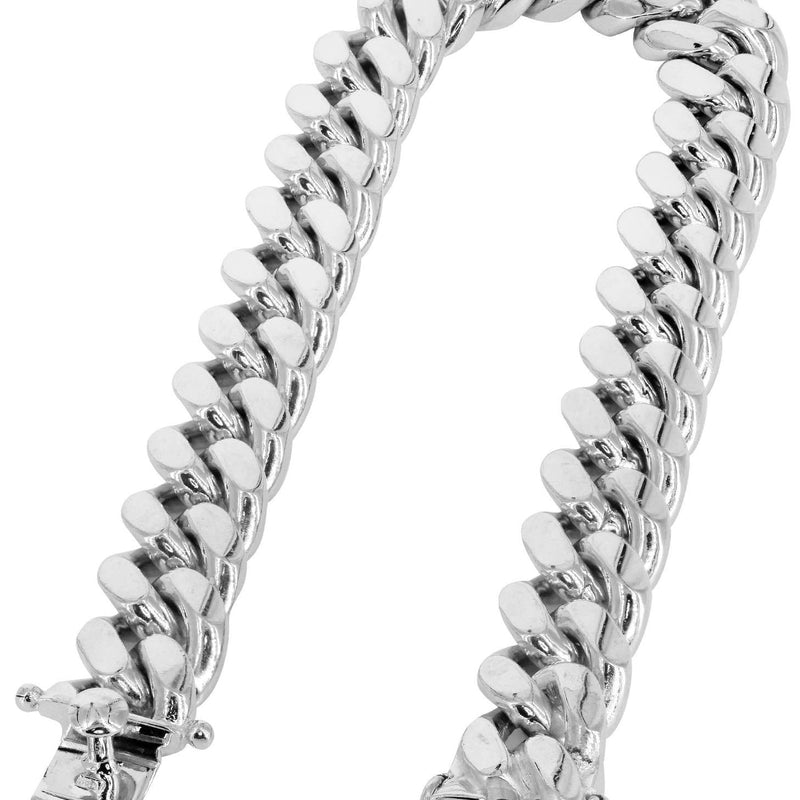 Solid Mens Miami Cuban Link Bracelet 10K/14K White Gold