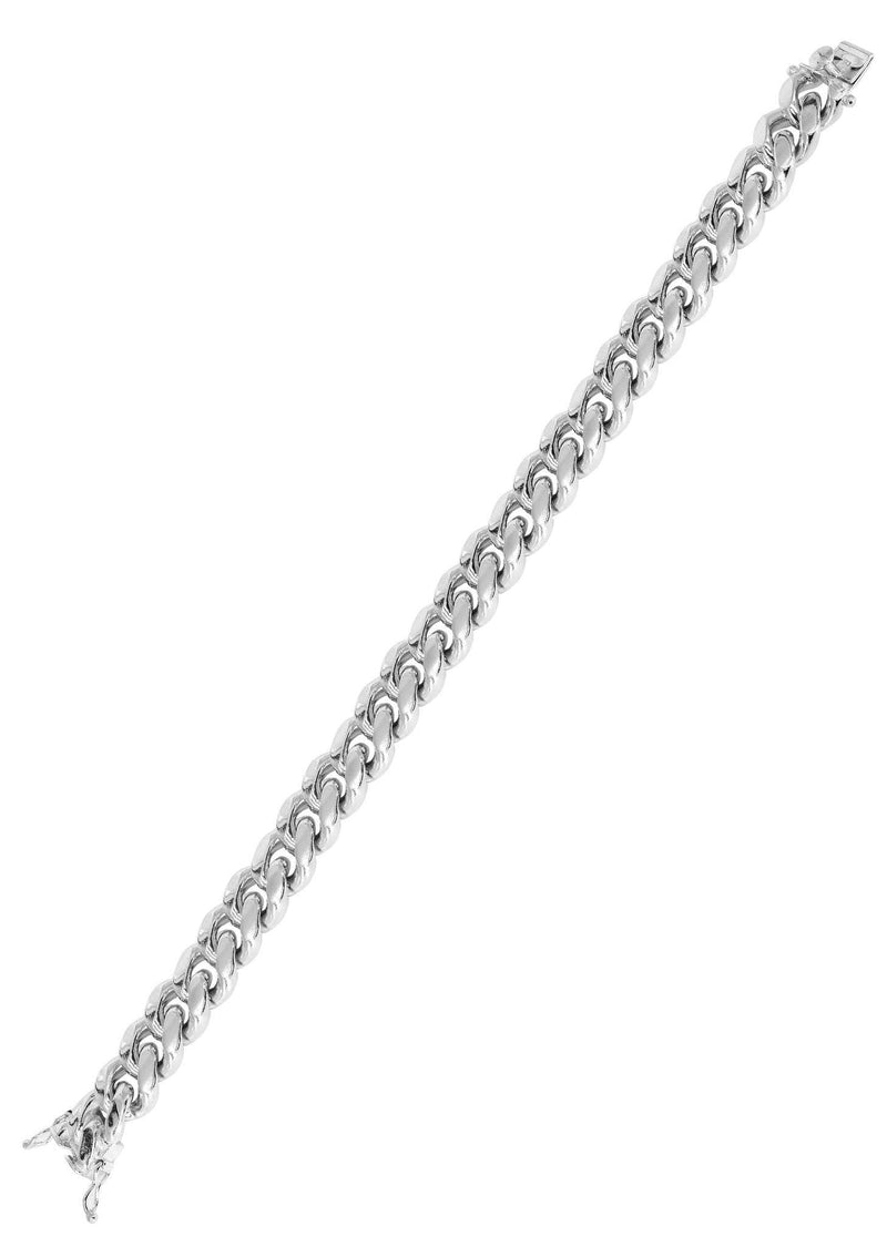 Solid Womens Miami Cuban Link Bracelet 10K/14K White Gold
