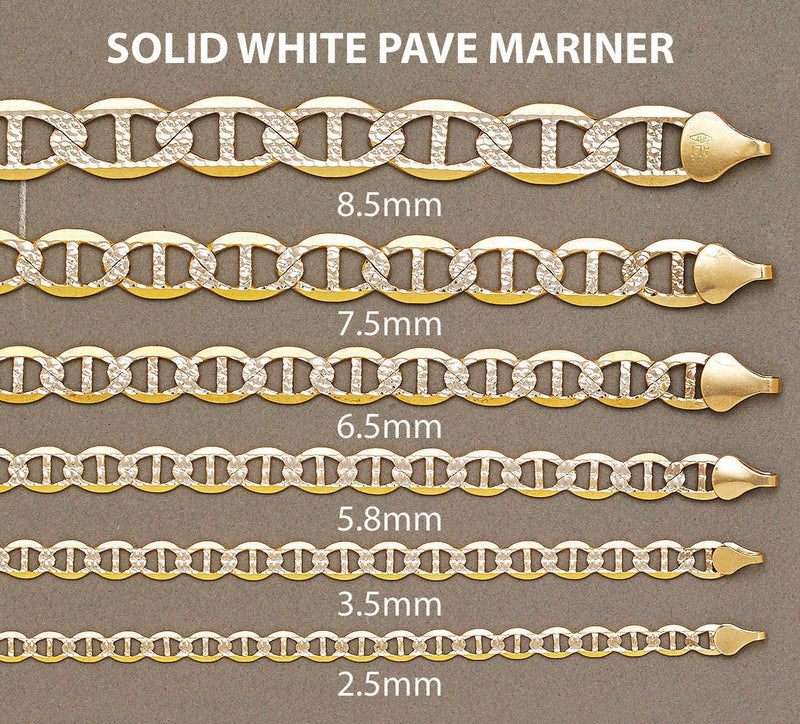 Womens 14K Gold Chain - Solid Diamond Cut Mariner Chain