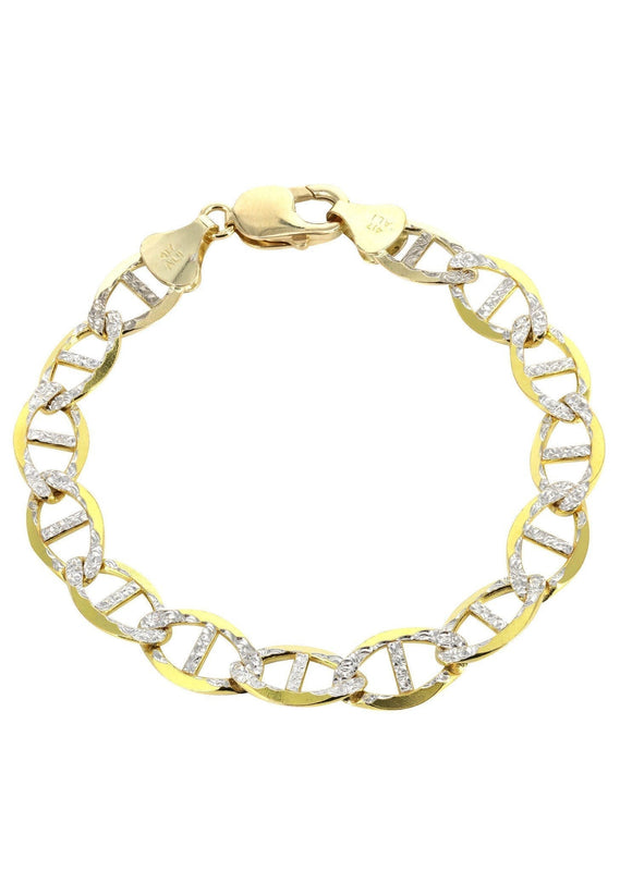 Solid Womens Diamond Cut Mariner Bracelet 10K/14K Yellow Gold
