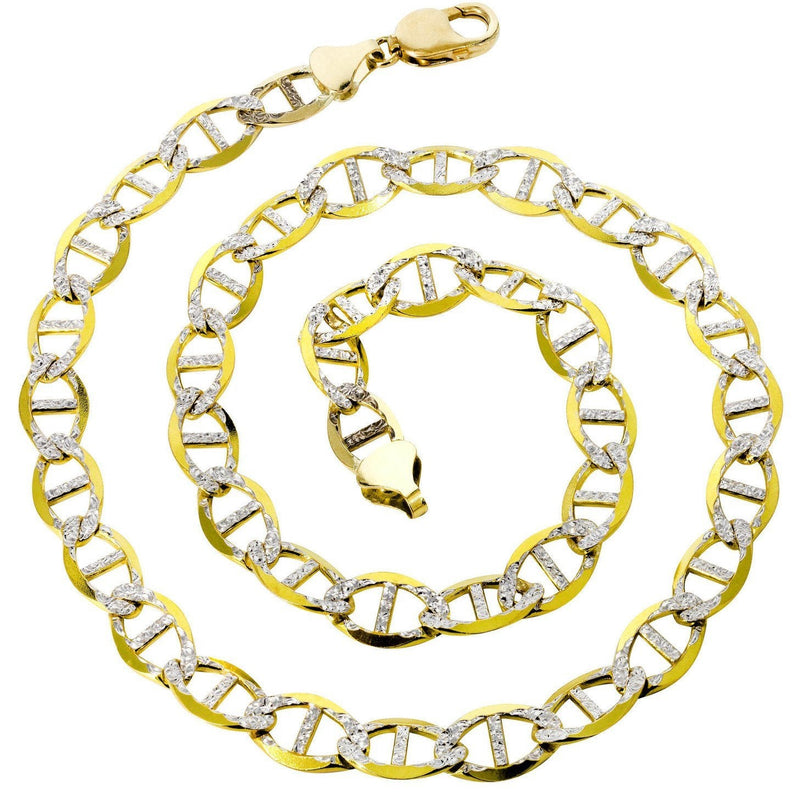 Womens 14K Gold Chain - Solid Diamond Cut Mariner Chain
