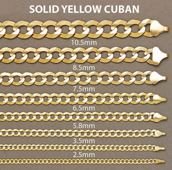 Solid Mens Cuban Curb Link Bracelet 10K Yellow Gold