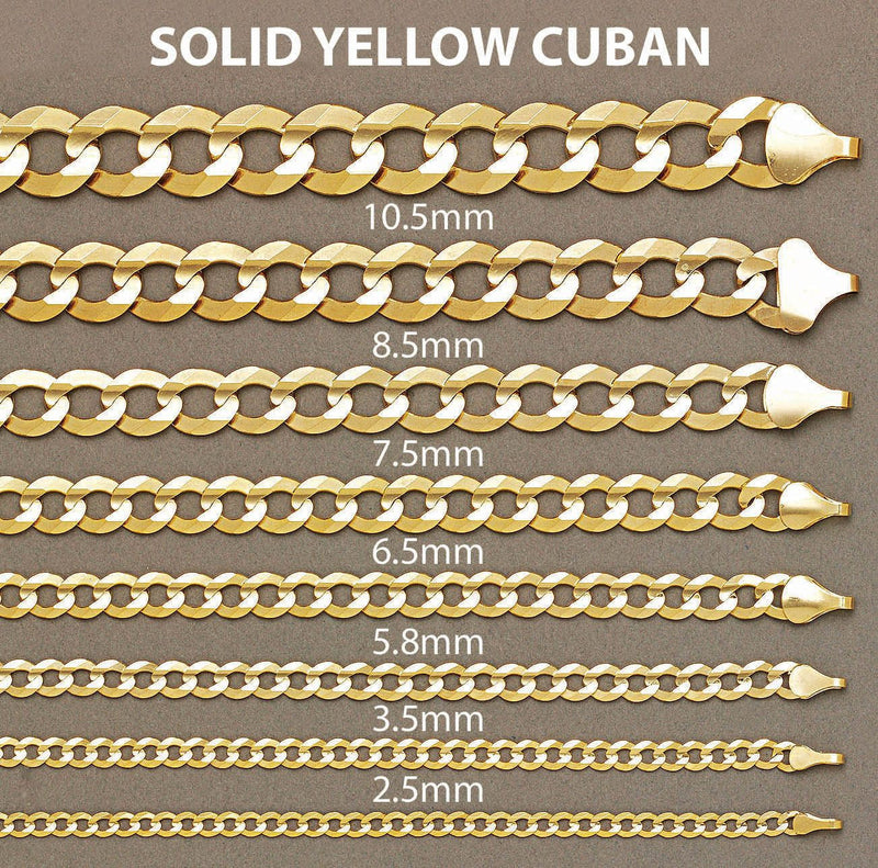 Solid Mens Cuban Curb Link Bracelet 10K Yellow Gold