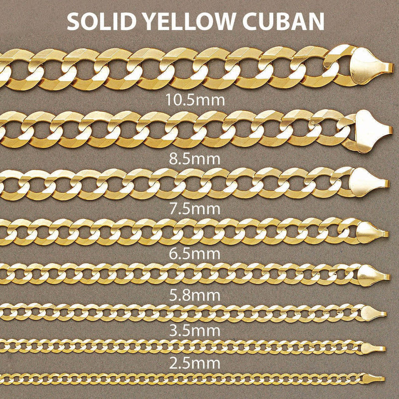 Solid Mens Cuban Curb Link Bracelet 10K/14K Yellow Gold
