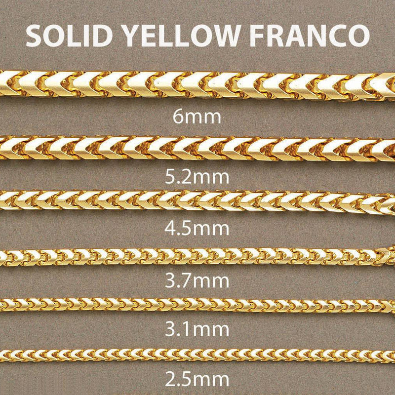 Solid Mens Franco Bracelet 10K/14K Yellow Gold