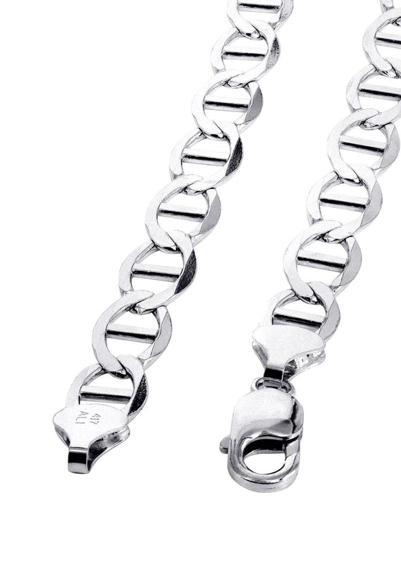 Mens Solid Mariner Chain 10K White Gold