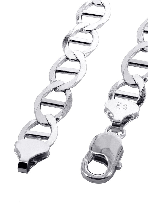 Solid Mens Mariner Bracelet 10K White Gold