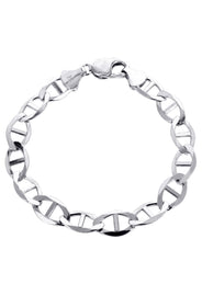 Solid Mens Mariner Bracelet 10K White Gold