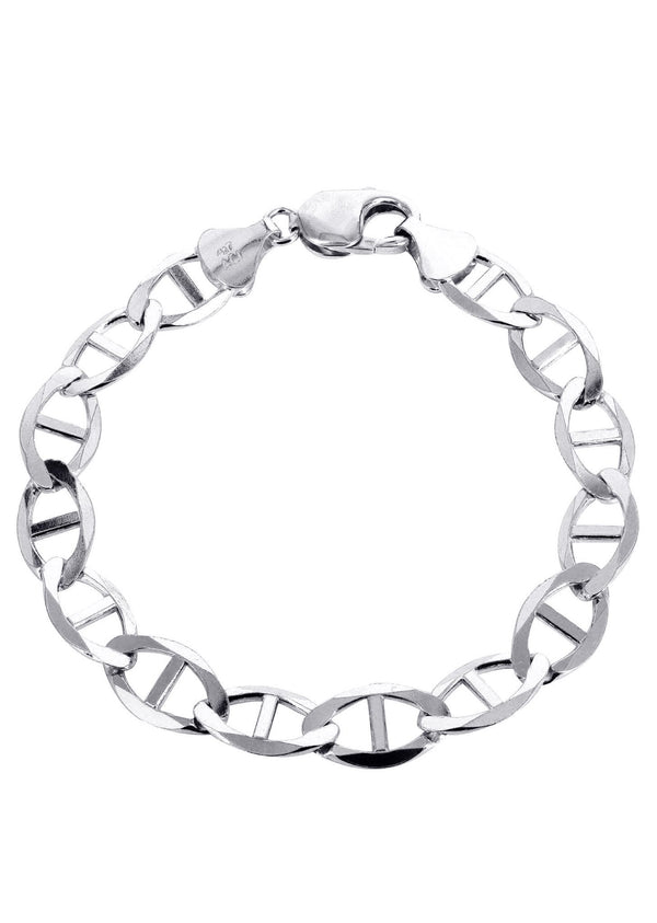Solid Mens Mariner Bracelet 10K White Gold