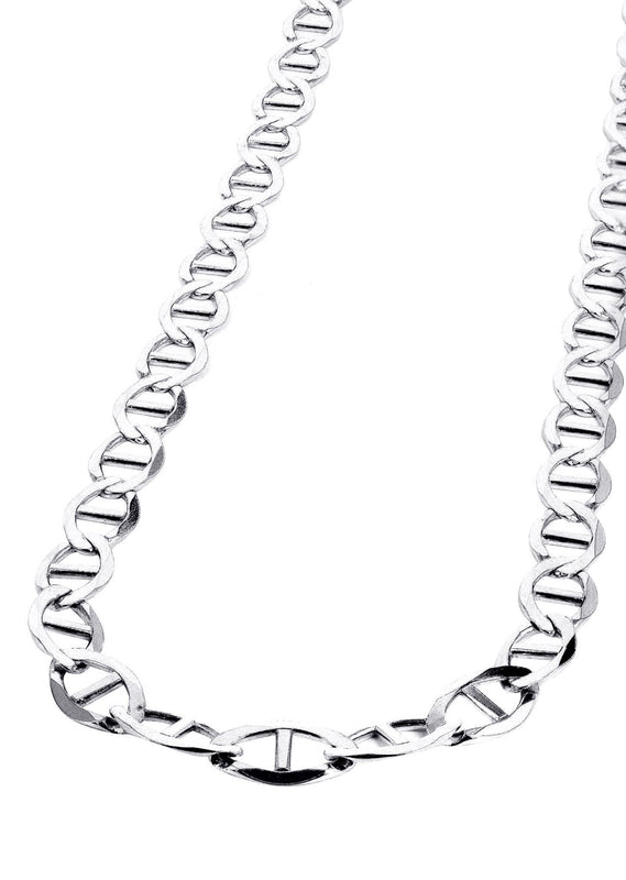 White Gold Chain - Mens Solid Mariner Chain 10K/14K Gold
