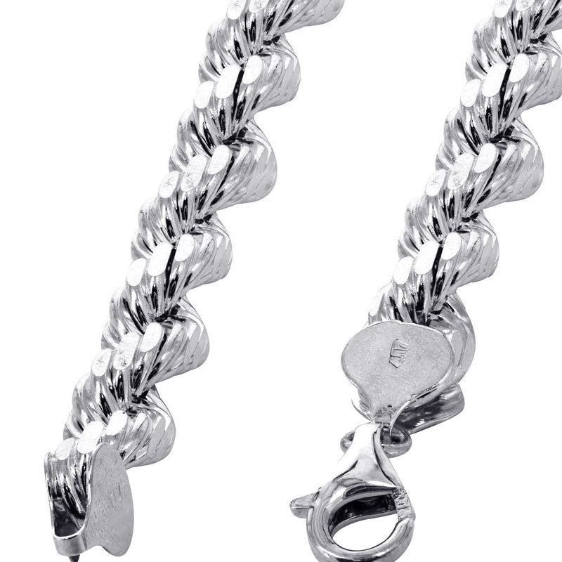 Solid Mens Rope Bracelet 10K/14K White Gold