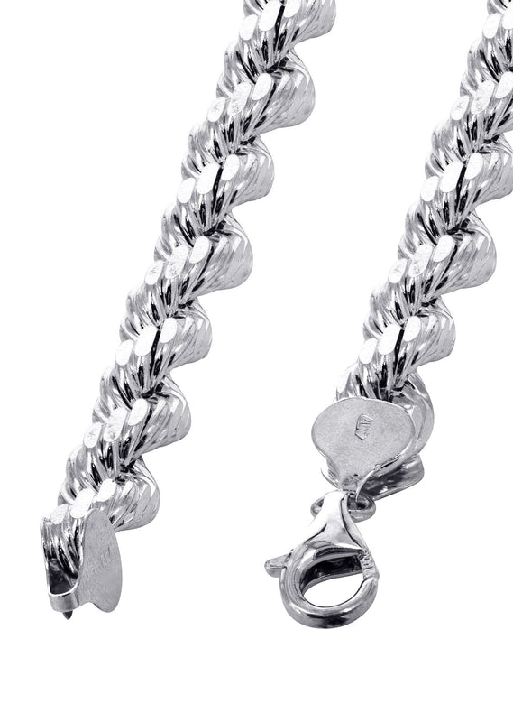 Solid Mens Rope Bracelet 10K/14K White Gold