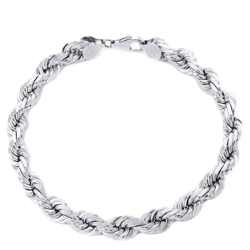 Solid Mens Rope Bracelet 10K/14K White Gold