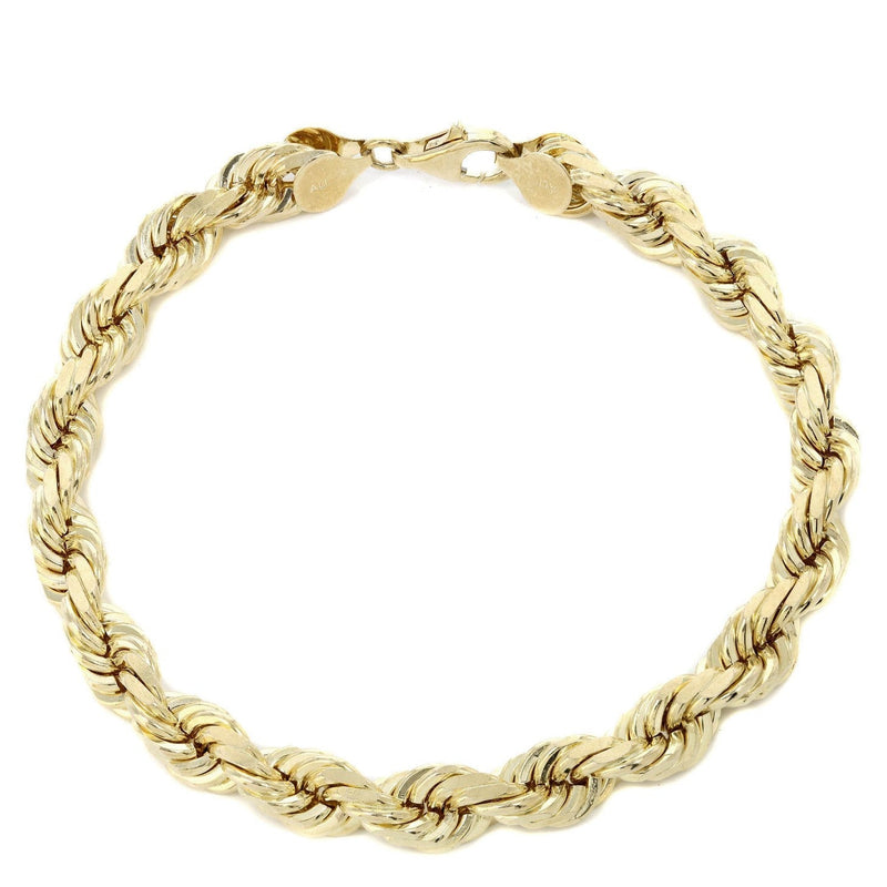 Solid Mens Rope Bracelet 10K/14K Yellow Gold