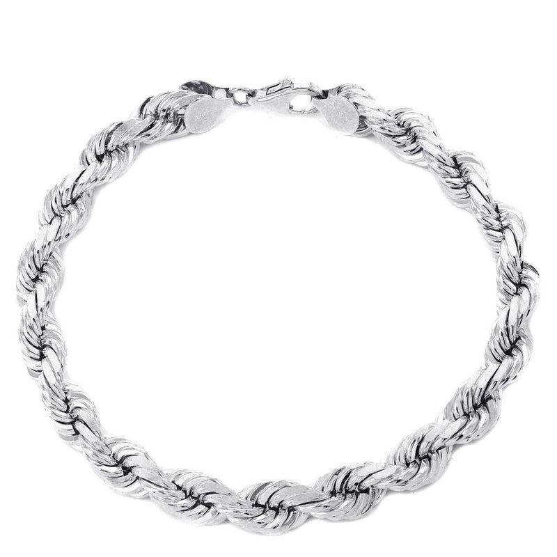 Solid Mens Rope Bracelet 10K White Gold