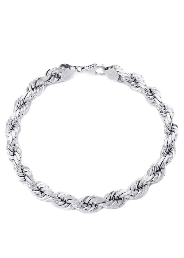 Solid Mens Rope Bracelet 10K White Gold
