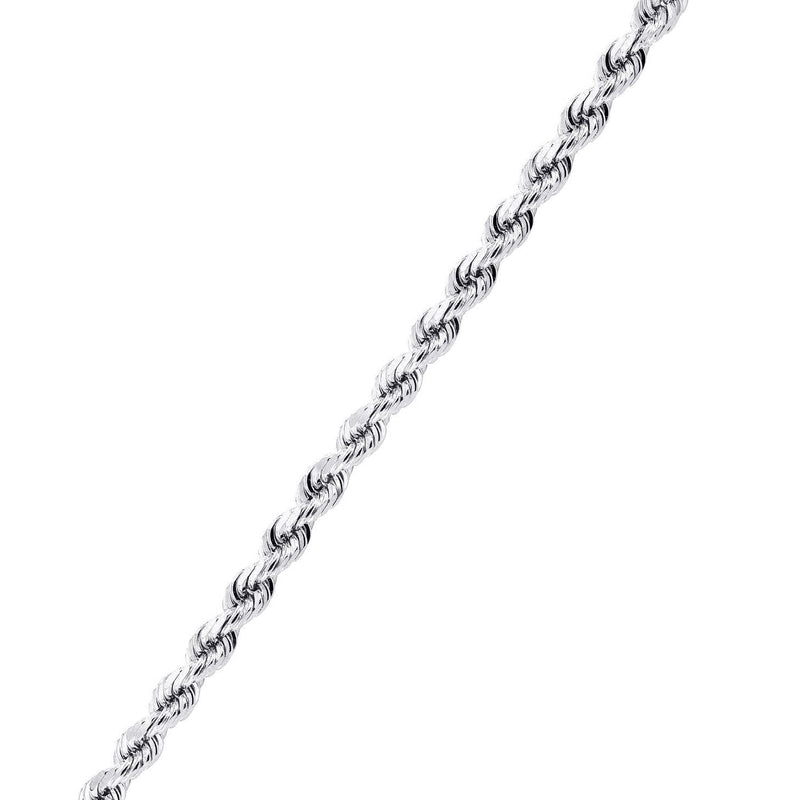 Solid Mens Rope Bracelet 10K/14K White Gold
