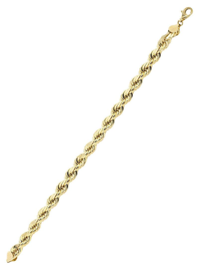 Solid Mens Rope Bracelet 10K Yellow Gold