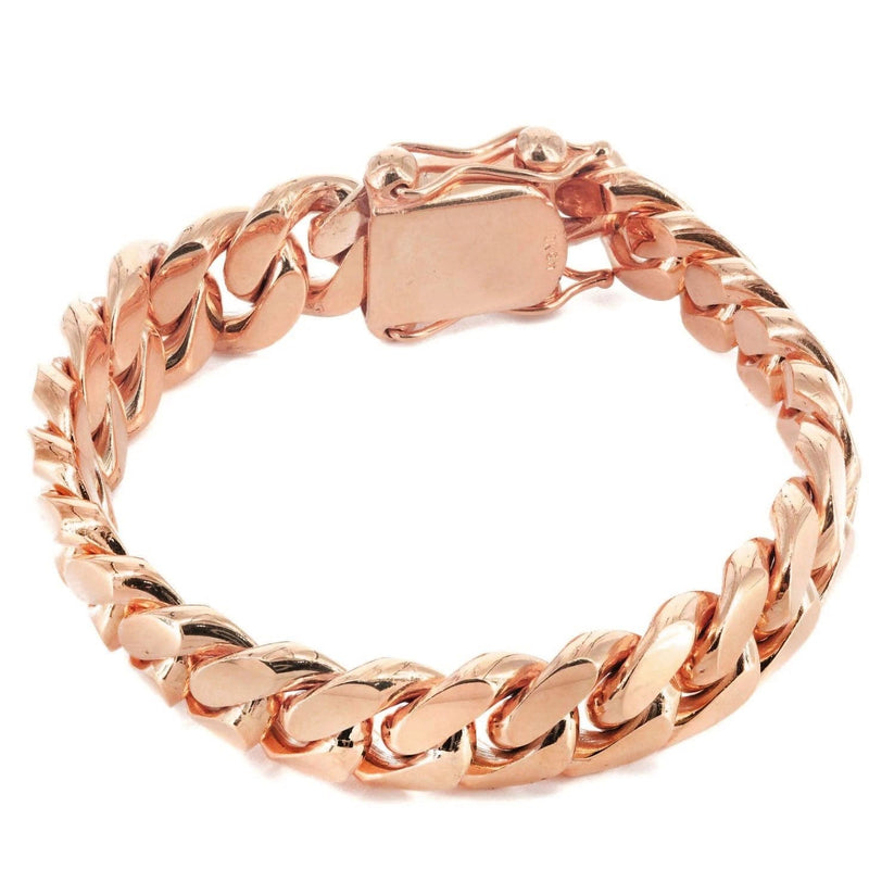 14K Rose Gold Bracelet Solid Miami Cuban Link For Women