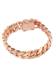 14K Rose Gold Bracelet Solid Miami Cuban Link For Women