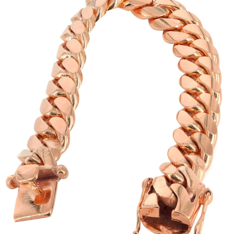 14K Rose Gold Bracelet Solid Miami Cuban Link For Women