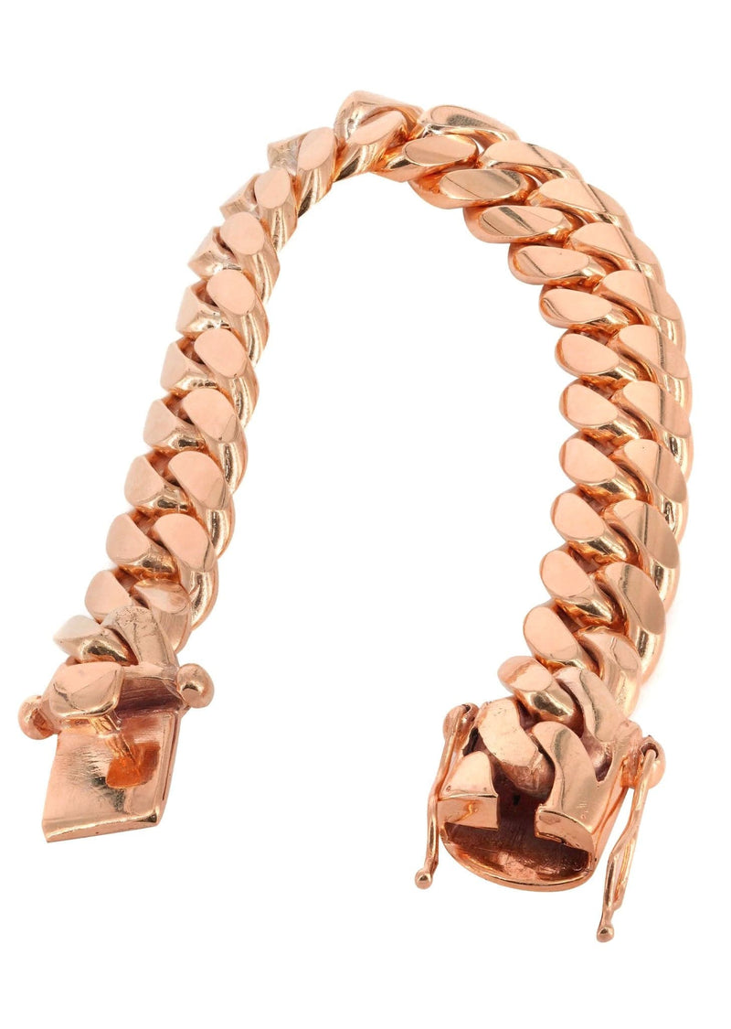 14K Rose Gold Bracelet Solid Miami Cuban Link For Women