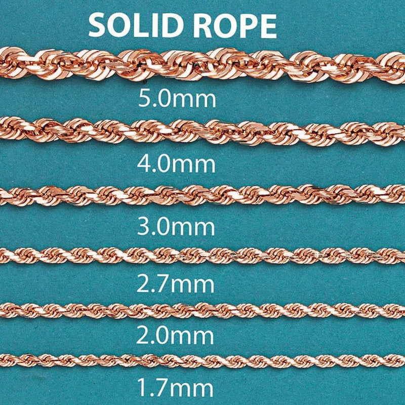 Womens 14K Rose Gold Chain - Solid Rope Chain