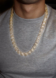 Gold Plated Iced Out Square Cluster Tennis Chain