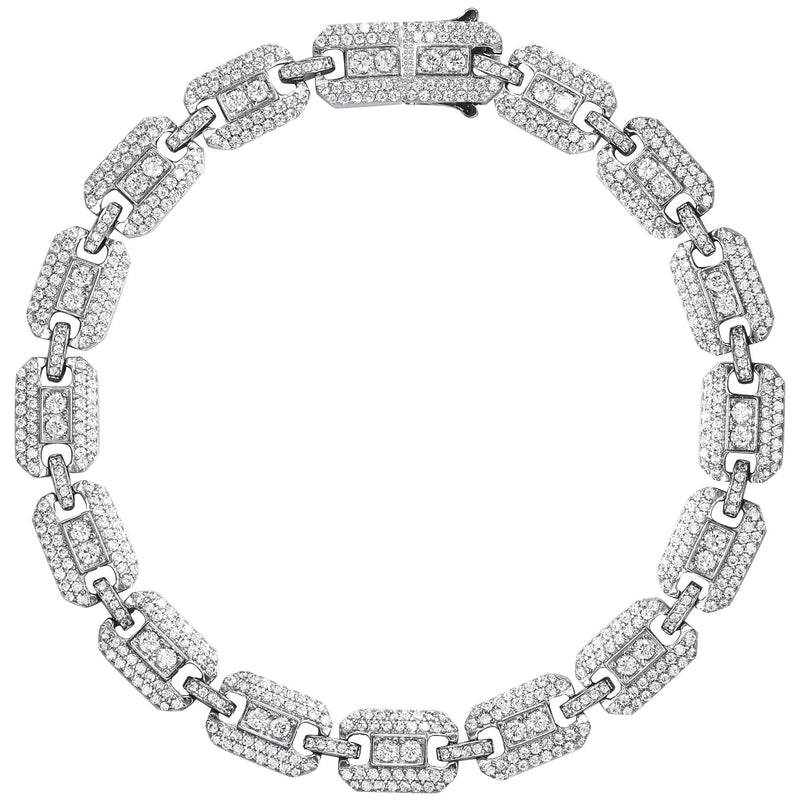 Silver White Ice Square Link Bracelet