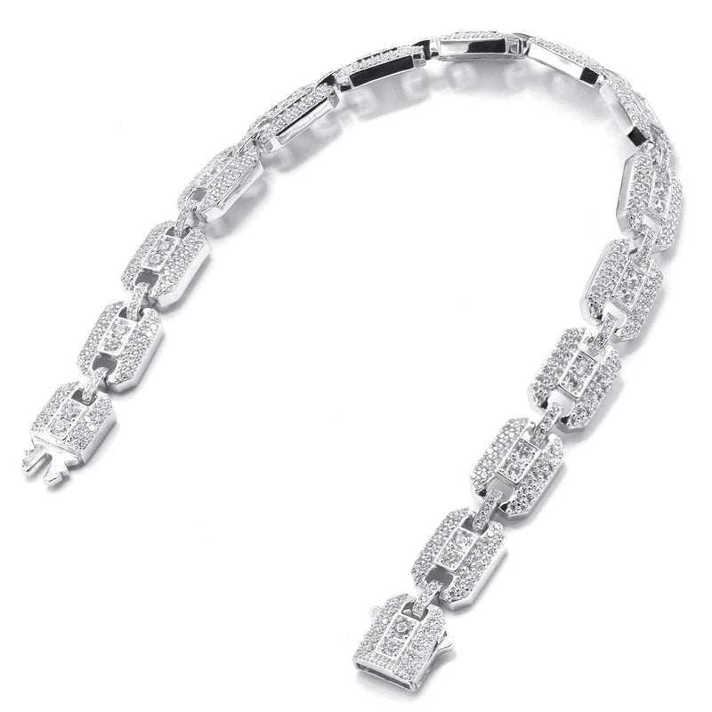 Silver White Ice Square Link Bracelet