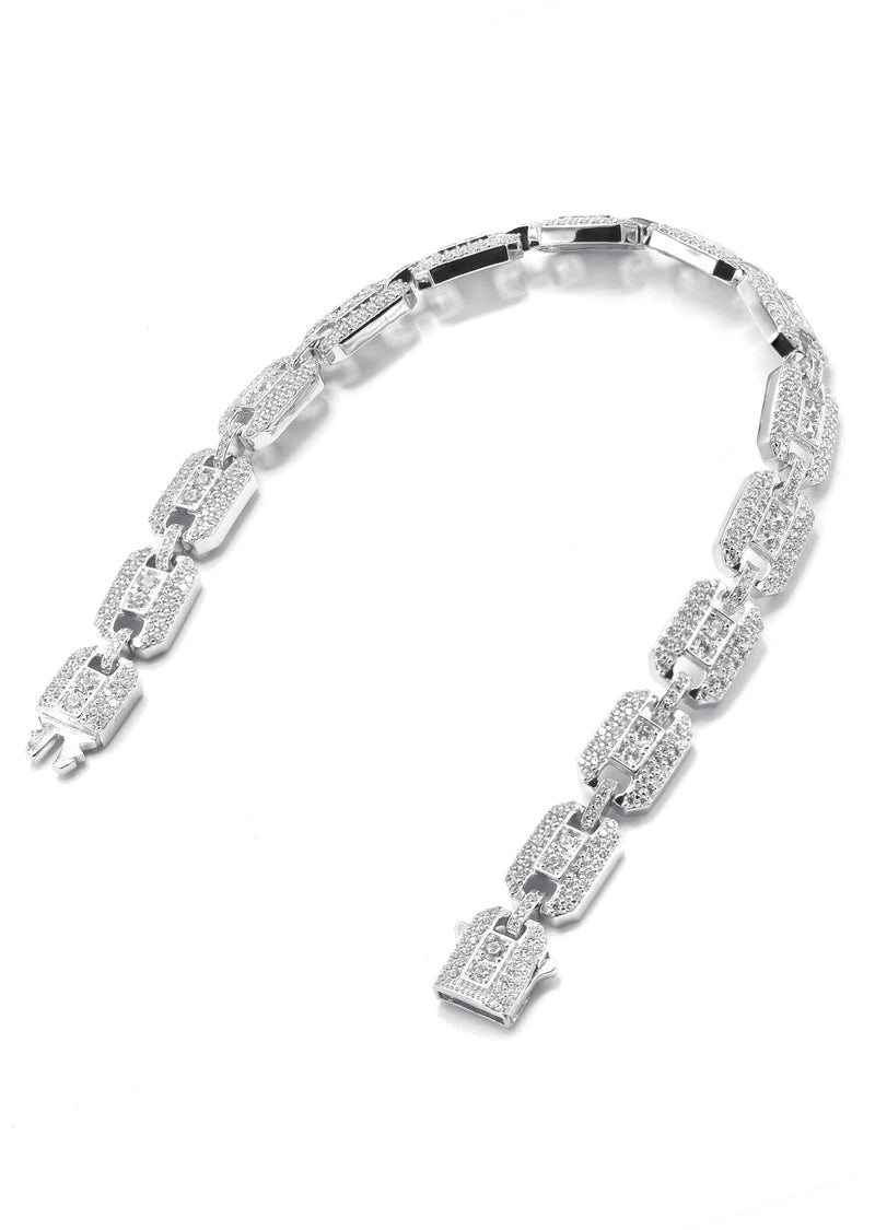 Silver White Ice Square Link Bracelet