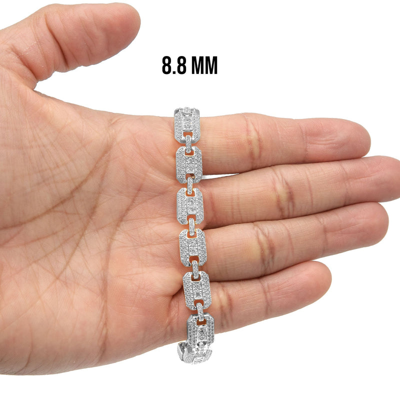 Silver White Ice Square Link Bracelet
