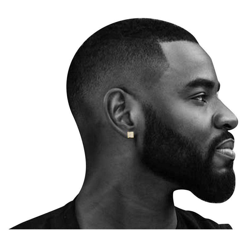 10K Square Gold Earrings For Men | Appx 3/8 Inches Wide