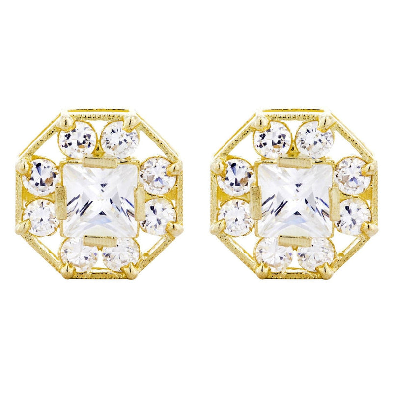 Cz 10K Yellow Gold Studs | Appx. Diameter 0.5 Inches