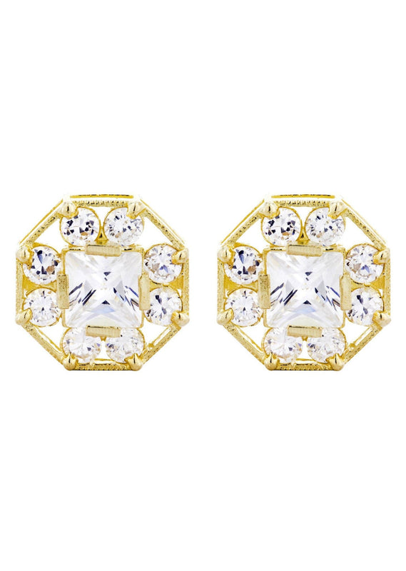 Cz 10K Yellow Gold Studs | Appx. Diameter 0.5 Inches