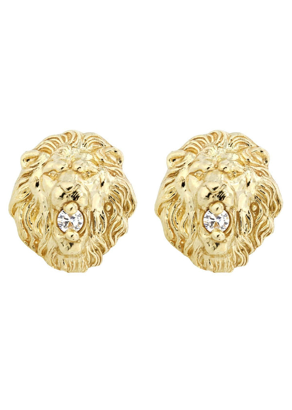 Lion 10K Yellow Gold Studs | Appx. Diameter 0.5 Inches