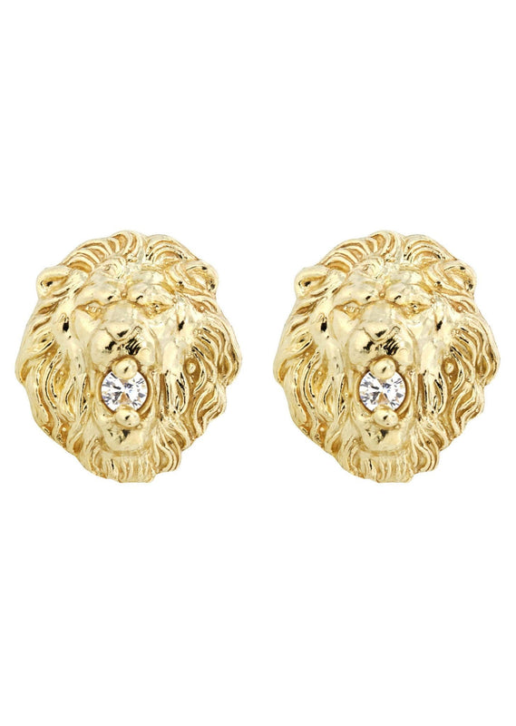 Lion 10K Yellow Gold Studs | Appx. Diameter 0.5 Inches