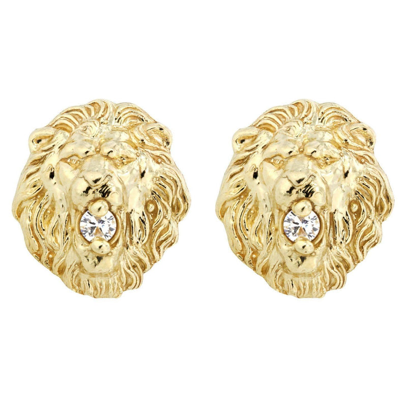 10K Lion Head Gold Earrings For Men | Appx 1/2 Inches Wide