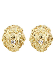 10K Lion Head Gold Earrings For Men | Appx 1/2 Inches Wide