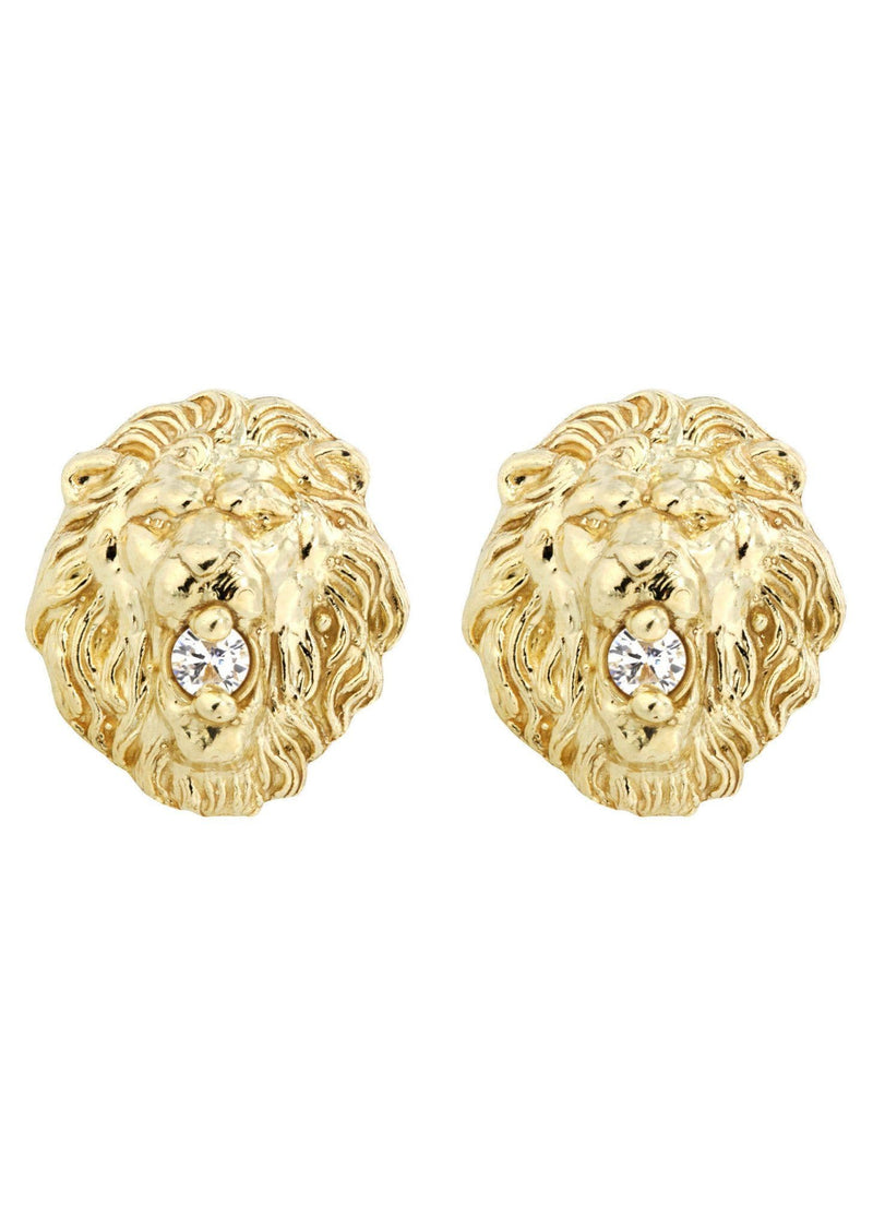 10K Lion Head Gold Earrings For Men | Appx 1/2 Inches Wide