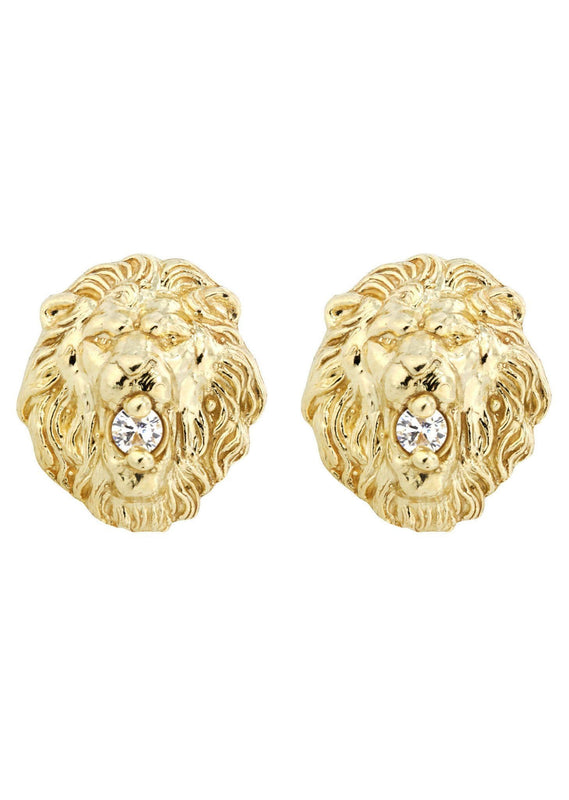 10K Lion Head Gold Earrings For Men | Appx 1/2 Inches Wide