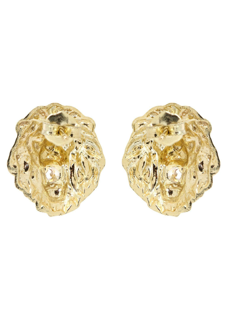 10K Lion Head Gold Earrings For Men | Appx 1/2 Inches Wide