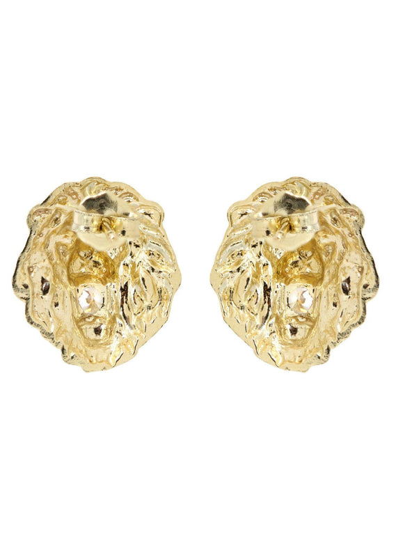 10K Lion Head Gold Earrings For Men | Appx 1/2 Inches Wide