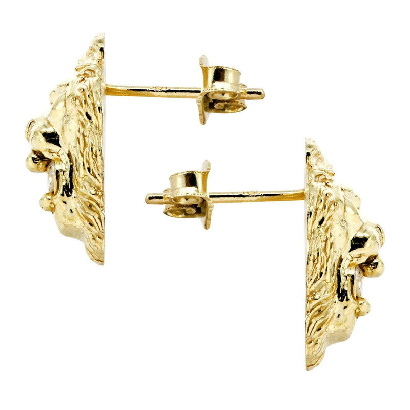 10K Lion Head Gold Earrings For Men | Appx 1/2 Inches Wide