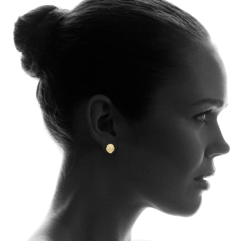 Lion 10K Yellow Gold Studs | Appx. Diameter 0.5 Inches